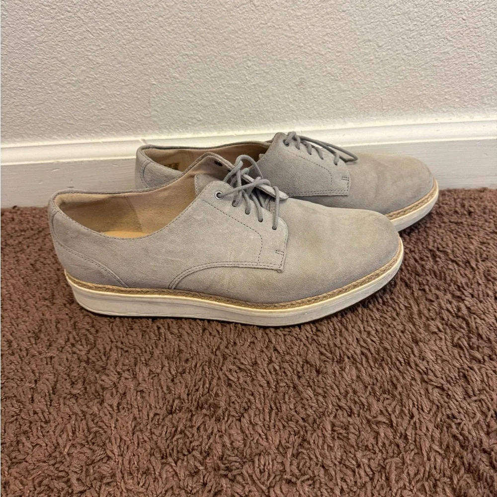Clarks Teadale Rhea Oxfords Light Grey Suede Shoes Size 10 - Picture 2 of 11